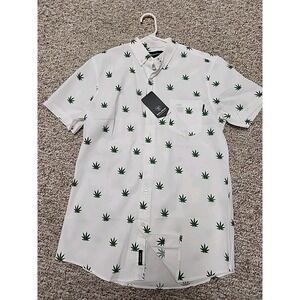 MOLOKAI SURF AOP  Cannabis Button Down S/S Shirt Mens M Cotton White Green NWT